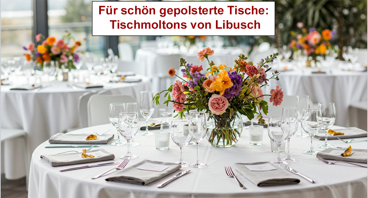 Beispielbild: runde Tische mit Tischmoltons und Tischdecken von Libusch
