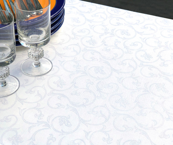 Damast-Tischdecke Sila, weiß, mit floralem Muster, 140x240